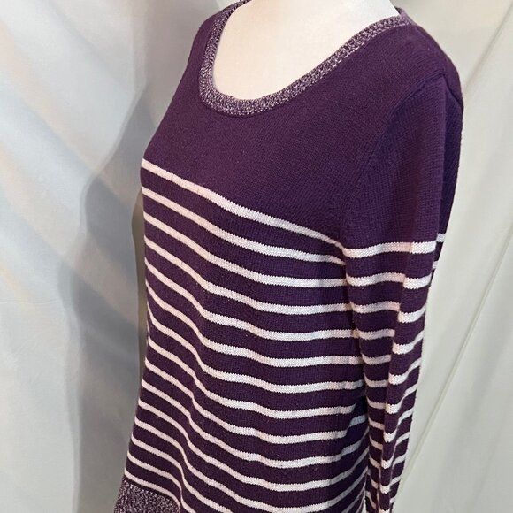 Gap Purple/Plum White Striped Sweater Medium Long Sleeve - Picture 3 of 9